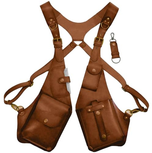 Xoeryoy Sac à bandoulière sous Les Bras pour Hommes, Sac à bandoulière réglable antivol Vintage en Cuir PU avec Multi-Poches pour l'extérieur, Marron Clair