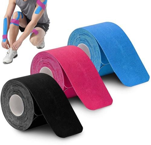 Precut Kinesiotapes, 3 × 20 förskurna kinesiologitejpremsor (25 cm × 5 cm), vattentät och elastisk fysiosporttejp för muskelstöd, ledskydd och vardag/sport