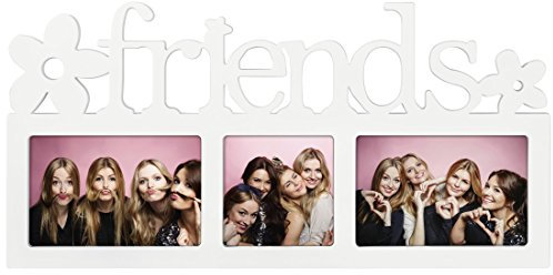 Hama Collage Cornice per Foto Collage Montreal - Friends (Cornice per Foto con Scritta Friends e Fiori, per 3 Foto, Telaio in plastica, in Vero Vetro) Bianco., legno