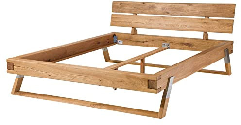 MASSIVMOEBEL24.DE Balkenbett Salzburg 200x200x86cm aus Massivholz Wildeiche geölt, massives Bettgestell im Landhausstil