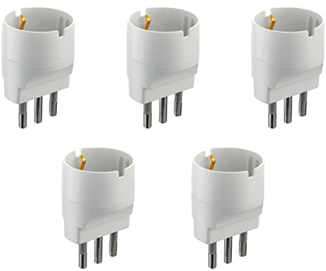Electraline 92291 Set 5 Adattatori da Schuko a Spina Grande 16A, Bianco, Confezione da 5