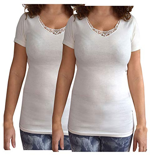 BODYPERFECT 2 T-Shirt Canotta Femminile a Mezza Manica Donna in Lana e Cotone Maglia Intima Donna Lana (L)