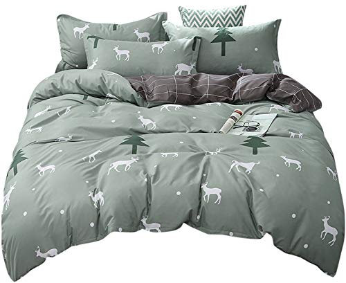 Odot Bettwäsche Bettbezug Set 3 TLG, Zoo Bettwäsche-Set 3 Teilig Mikrofaser Wende Weiche Atmungsaktive mit Bettbezug Kissenbezüge Babybett Kinder Mädchen Junge (135x200cm,Hirsch)