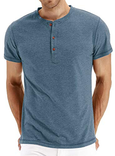 Cabeen Henley Uomo T-Shirt Manica Corta Casuale Maglietta Cotone con Bottoncini Collo Grandad