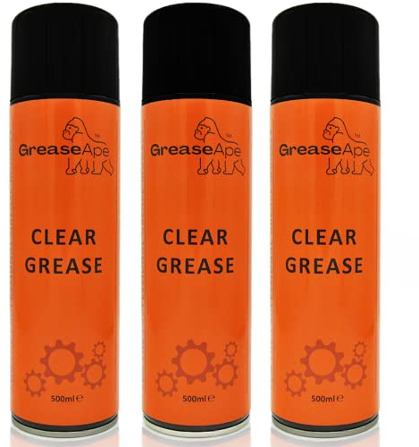 GreaseApe Clear Spray Grease Lubricant - Water Resistant - Corrosion Protection - Effective Lubrication - Non Drip - 500ml Aerosol - 3 Pack