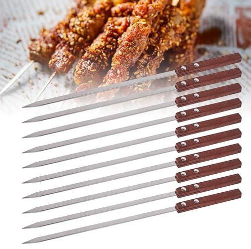 WIYETY Kebab in Acciaio Inox: Spiedini Acciaio Acciaio Inox Riutilizzabili Accessori Barbecue Manico in Legno Spiedini Barbecue Spiedini Piatti 40 cm Extra Lungo Utensili Barbecue