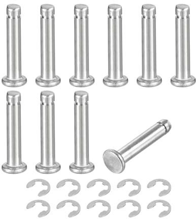 sourcing map Set di 10 anelli cilindrici in acciaio inox 304 M4 x 20 mm, perno di posizione del cilindro a cerniera scanalata a testa piatta con anello di fissaggio a clip E, colore argento