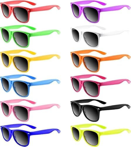 KAHEIGN 24Pcs Neon Sonnenbrille für Jungen Mädchen, 12 Farben Kinder Sonnenbrillen UV400-Schutz Strand Sonnenbrillen für Kinder, Partyzubehör Geschenktütenfüller für Geburtstagsparty