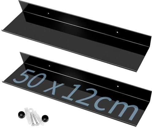 QWORK® 2er-Pack Wandregal Metall 50 cm Breit 12 cm Tief, Wandhalterung Schwarz Regal aus Raumaluminium - Platzs