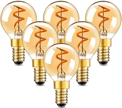 Century Light E14 LED Edison Glühbirne, G40 1.5W Vintage Filament Tropfenform Birne 15W Ersetzt,2200K Warmes Licht Leuchtmittel Für Dekorative Kronleuchter,50lm,230V,Amber Glas,CRI90+,6 Stück