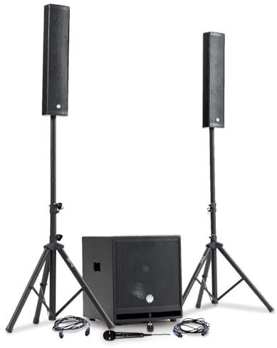 Pack Sonorisation DJ Complet BM Bmsonic BMS-15-SLIM-BT, 1200W Enceintes Satellites, SUB 38cm USB/Bluetooth, Supports Câbles, Micro