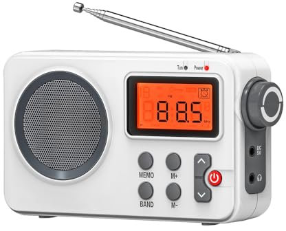 Hsthe Sea Radio Multifonction - Récepteur Mondial AM FM à Piles avec Grand écran, Fonction de chronométrage, réveil, Alimentation USB et Radio à Transistor en Blanc