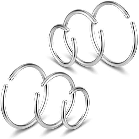 Tucnoeu 6 Stück Fake Piercing Silber 20G Nose Ring Nasenpiercing Edelstahl Nasenring