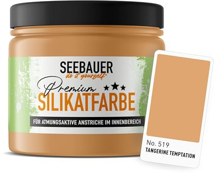 SEEBAUER diy Silikatfarbe Orange 300ml für Innen (No. 519 Tangerine Temptation) Atmungsaktive Mineralfarbe für Allergiker - Abwaschbare Wandfarbe - Orangetöne hohe Deckkraft