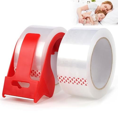 FSWWSF Cinta adhesiva para paquetes, 48 mm x 66 m, para paquetes y cartón, cinta adhesiva para paquetes, dispensador de cinta adhesiva transparente, dispensador silencioso, dispensador de cinta