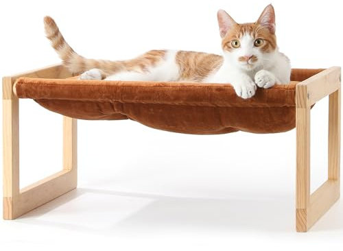 FUKUMARU Cama para Gatos, Camas de Terciopelo de Felpa para Gatos de Interior, Hamaca de Madera para Gatos, sofá de Gato de 50 x 40 CM, Adecuada para Gatos, marrón