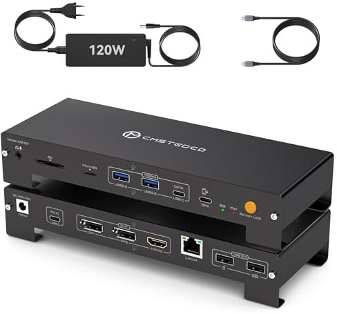 Stations d'accueil pour Ordinateur Portable 3 écran 4K60Hz Docking Station Thunderbolt 4 100W 10Gbps USB-C/A with 3.5mm MicroSD und SD（iOS ne Prend Pas en Charge Les Extensions d'écran）