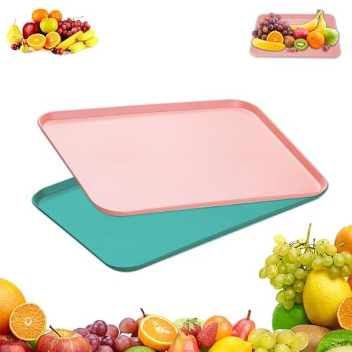 Serving Trays, 2PCS Plastic Food Trays, 31 x 22.5cm Reusable Stack-able Kitchen Dishes, Rectangular Serving Lap Tray for Home Restaurant Cafe