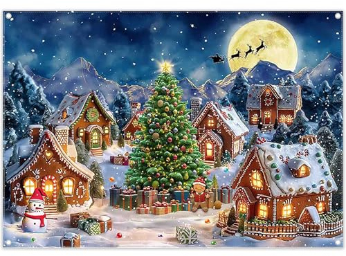 Luminora 2,1 x 1,5 m Hiver Noël Maison en Pain d'épices Village Ville Toile de Fond Père Noël Bonhomme de Neige Élan Fond Anniversaire Baby Shower Décor Fête Photo Bannière