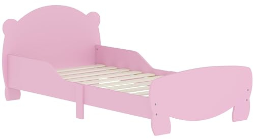 AIYAPLAY Kinderbett Montessori für Kinder 3-6 Jahre, 140x70 cm Einzelkinderbett mit Anti-Fall-Seiten und Holzbär-förmigen Lattenrost für Kinderzimmer, Rosa