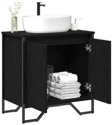 vidaXL Badrumsskåp med handfat Svart Ek 60 x 35 x 60 cm
