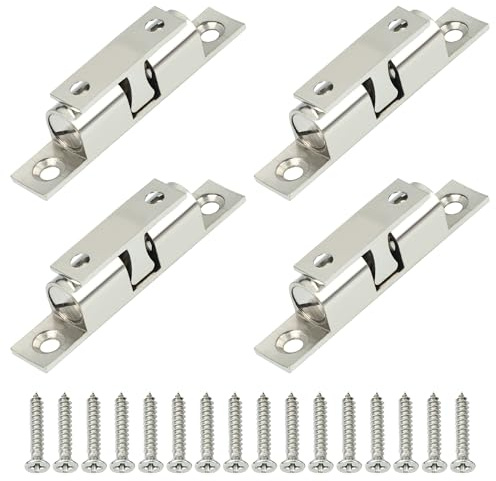 Mooche 4 Pcs Double Ball Roller Tension Door Catches, Solid Brass Adjustable Cupboard Double Roller Latch Catches for Internal Doors Wardrobes Cabinet Kitchen Closet Furniture Door (Brushed)