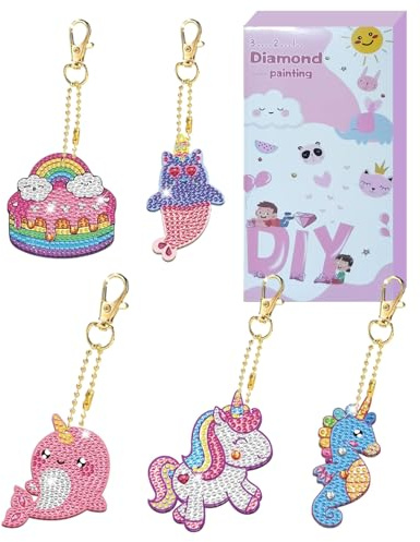 HUVZOR Loisirs Créatifs Fille 6-12 Ans, 5pcs 5D Diamond Painting, DIY Diamant Peinture Porte-clés Jouet Bricolage Kit Activité Manuelle, Activités Manuelles Cadeau de Anniversaire pour Enfants