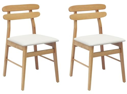 vidaXL Silla de Comedor 2 pcs Natural y Claro Madera de Caucho Sólido, Silla de Comedor Vintage, Diseño Rectangular en Madera, Grano Elegante, Asiento Versátil para el Hogar