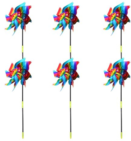 jojofuny 6 Pezzi Mulini a Vento Riflettenti in PVC per Giardino e Prato, Decorazioni Esterni Eleganti e Semplici, Girandole Resistenti Ruotano Vento