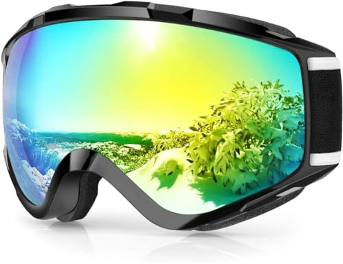 Findway Ski Goggles, OTG Over Helmet Compatible, Anti-fog 100% UV Protection, Anti-glare, Mirrored Revo-Gold Lens, Snow Skiing & Snowboarding Goggles