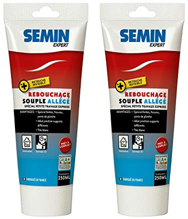 Semin - Enduit de Rebouchage Allégé - pour Trous et Fissures Importants - Intérieur - Tube de 250 ml (Lot de 2) - Blanc