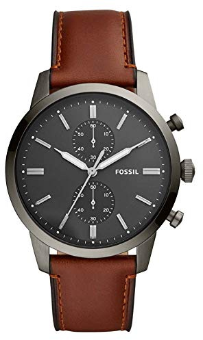 Fossil Townsman uhr für Herren, Chronographenwerk mit Edelstahl- oder Lederarmband, Braun, 44MM