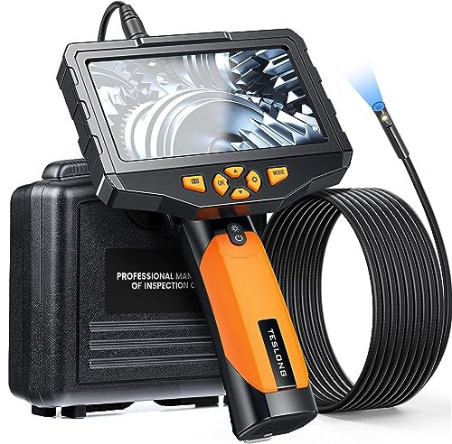 Teslong Dual Lens Endoskopkamera, 1080P Endoskopkamera mit Licht, 5-Zoll-Farb-IPS- Bildschirm Endoskop, 5000mAh Batterie Inspektionskamera, wasserdichte Rohrkamera, 32G-TF-Karte (5 Meter)