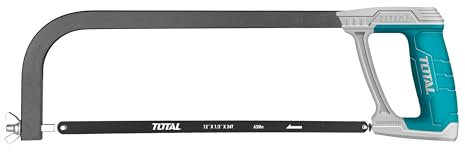 Total Tools - Arc de scie | longueur 300 mm | Outil de coupe de métal et de bois | Idéal pour les travaux de plomberie et de menuiserie | Comprend une scie de rechange de 63 mm | Aluminium
