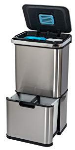 Addis 50 Litre Recycling Sensor Tower Bin with 4 compartments Wet Dry Kitchen Utility Waste Trash, Stainless Steel