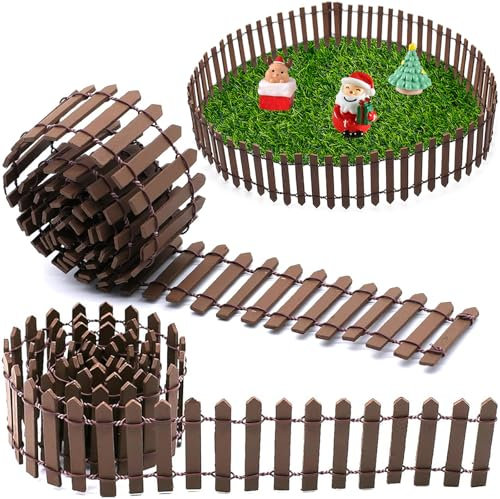 Yueser 3 Pack 5 * 90CM Flexible Miniature Picket Fence for Home Fairy Garden Dollhouse Micro Plant Pot DIY Garden Decoration (Brown)