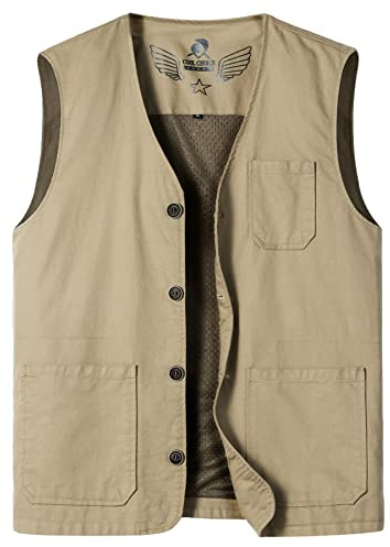 Yukirtiq Chaleco de Pesca Hombres Chaleco Aire Libre Transpirable Casual con Bolsillo Múltiple Cámping Pescar Chaleco de Fotografía Casual Desgastar