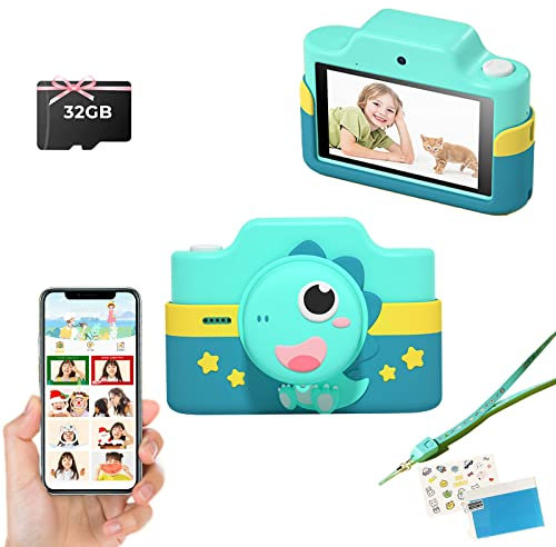 Kinderkamera, 48MP 1080P WiFi Digitalkamera Kinder mit 3 Zoll Berührbarem Bildschirm, 32GB TF-Karte, Datenkabel-Schlüsselband, Dual Kamera, Geschenk für Kinder