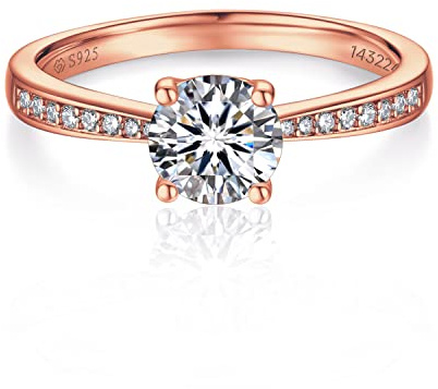 MomentWish Anillo Compromiso Mujer Moissanita Plata Oro Rosa 925 | Anillo de compromiso moissanita solitario con certificado regalo Día Madre y Aniversario