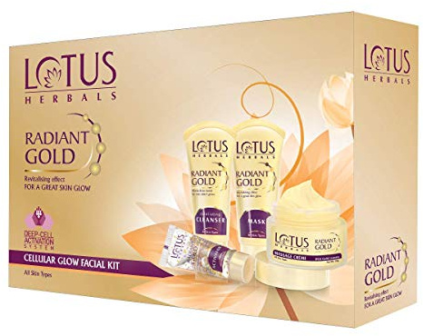 Lotus Herbals strålande guld ansiktskit för omedelbar glöd med 24K rent guld och papaya 170 g (multianvändning)
