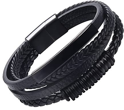 KALVICA Männer Armband Leder Armreif Schwarz für Herren Geflochten Leder Armband Breites Lerderarmband Mit Magnet Verschluss Geschenke für Männer