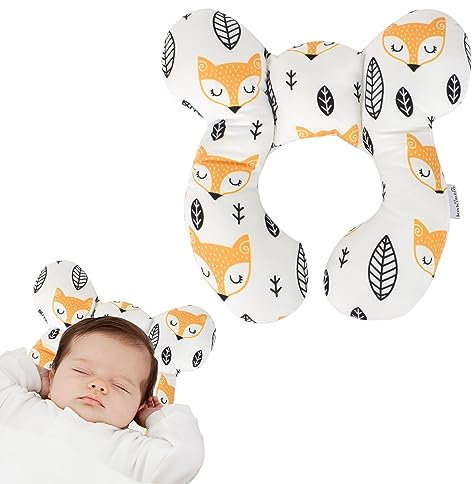 Cuscino da Viaggio per Bambini, Cuscino di Supporto per Testa e Collo per Neonati per Seggiolino Auto, Morbido Cuscino Protettivo per Dormire sul Poggiatesta per Bambini per Passeggino (Volpe 2)