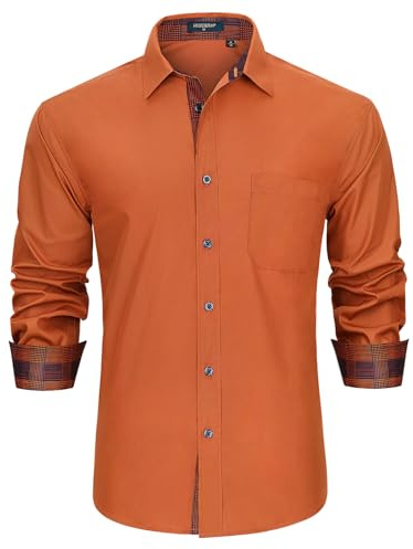 HISDERN Mens Dress Shirt Business Casual Long Sleeve Formal Non Iron Shirt with Pocket Orange XL