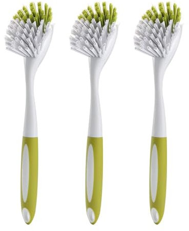 Lot de 3 brosses à vaisselle de cuisine, brosse à récurer à vaisselle avec long manche, brosse de nettoyage avec poils rigides pour nettoyer la vaisselle, les casseroles, les poêles, l'évier et la