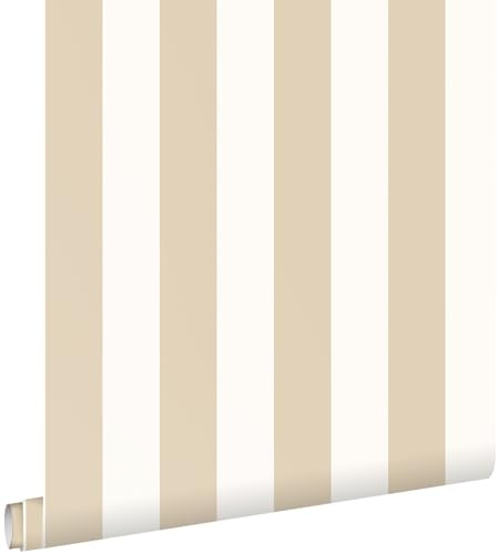 ESTAhome tapet ränder vitt och ljusbeige 53 cm x 10.05 m