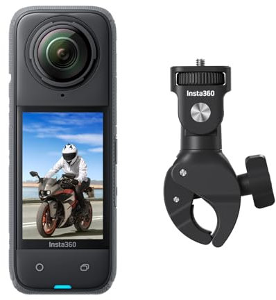 Insta360 X4 Motorcycle Handlebar Bundle - 8K Waterproof 360 Action Camera, 4K Wide-Angle Video, Invisible Selfie Stick Effect, Removable Lens Guards, AI Editing, Stabilization, No microSD Card