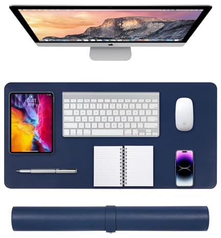 Schreibtischunterlage,Schreibtisch Unterlegmatte,Mauspad,Büro-Schreibtischmatte, rutschfester PU Leder schreibtischmatte,wasserdichter schreibunterlage für Büro und Zuhause 80cmx40cm Dunkelblau