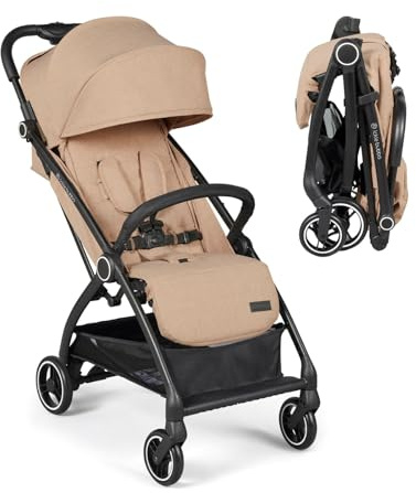 Ickle Bubba Aries Autofold Stroller - Feather-Light Design, Multi-Position Recline, and Handy Auto-Fold Mechanism, Large Seat from Birth to 22kg, UPF 50+ Hood, and Spacious Basket (Biscuit)