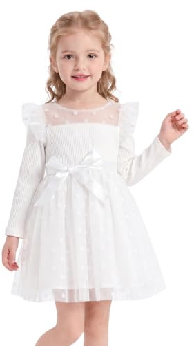 Miipat Baby flickor klänningar flickor långärmad tyll klänningar höst vinter baby tutu klänningar prinsessa fest födelsedag brudklänning flicka klänning, Vit, 3-4 anni