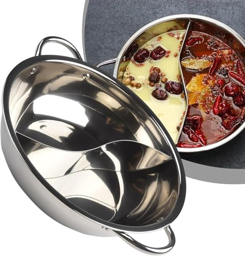 Double-Flavor Shabu Pot, Stainless Steel Cookware Stainless Steel Shabu Shabu Pot with Divider, Dual Sided Hot Pot Divided Hotpot Soup Pot Cookware for Induction Cooktop Gas Stove (28CM)
